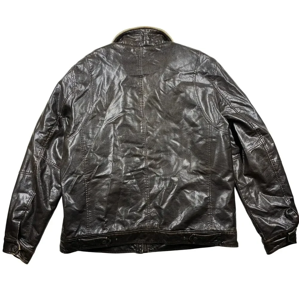 Levi's Aviator Jacket Mens XL Brown Faux Leather Fleece Lined Insulated Bomber